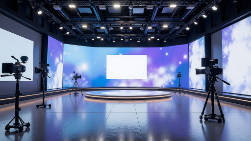 活动现场直播，黑色背景，明亮自然光，专业直播设备